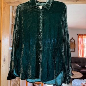 J. Crew Velvet Button-Up Shirt - Dark Green